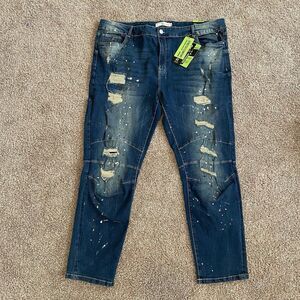 NEW Refinery Republic Jeans Mens 46 Distressed Paint Splatter Slim Stretch Pants